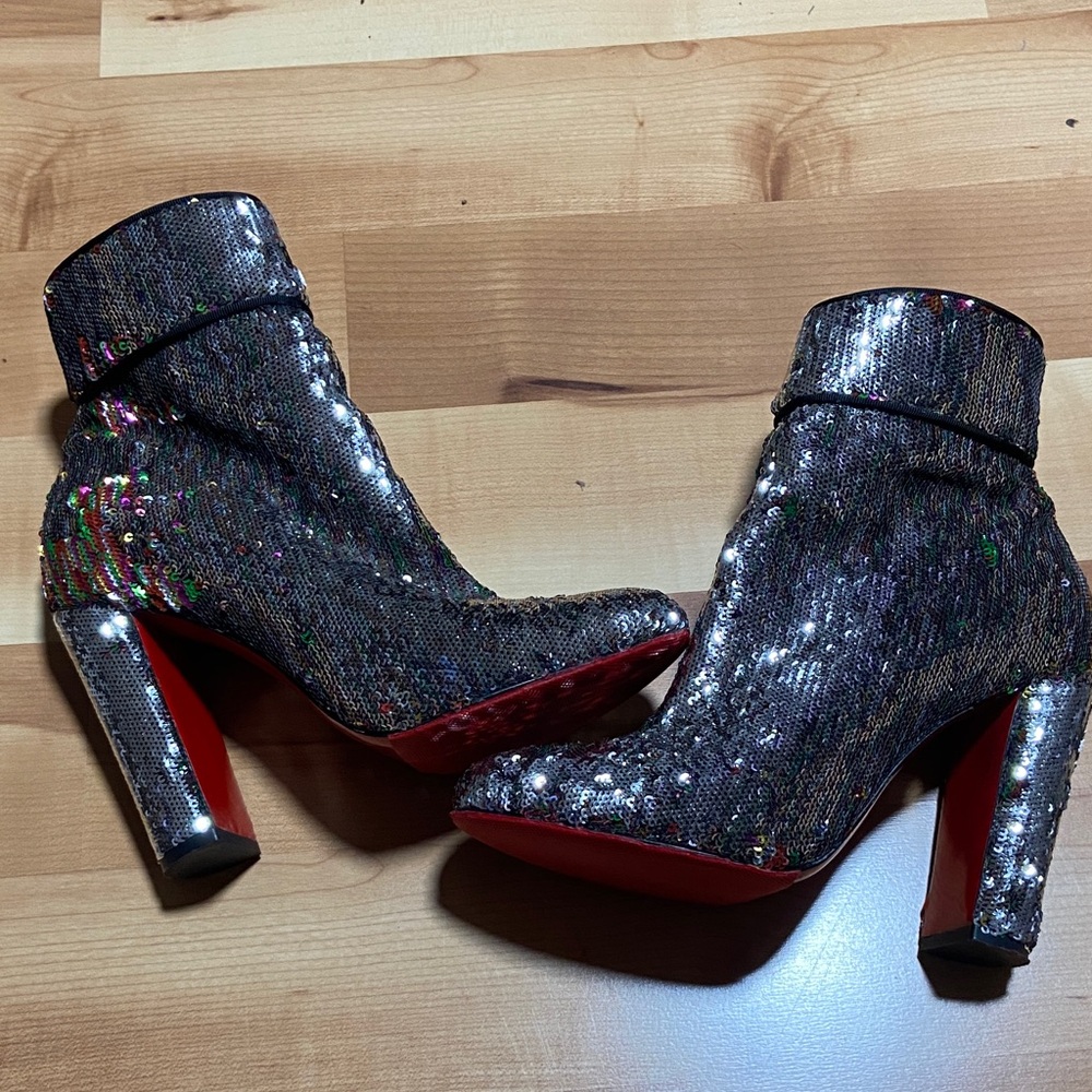 Christian Louboutin Multicolor Sequin Heeled Boots - Picture 2 of 7